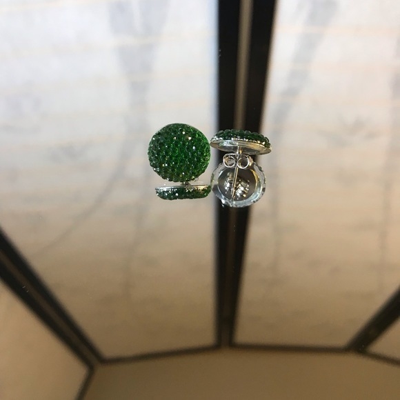 Emerald Round Faux Crystal Flat Back Post Earrings - Picture 2 of 3